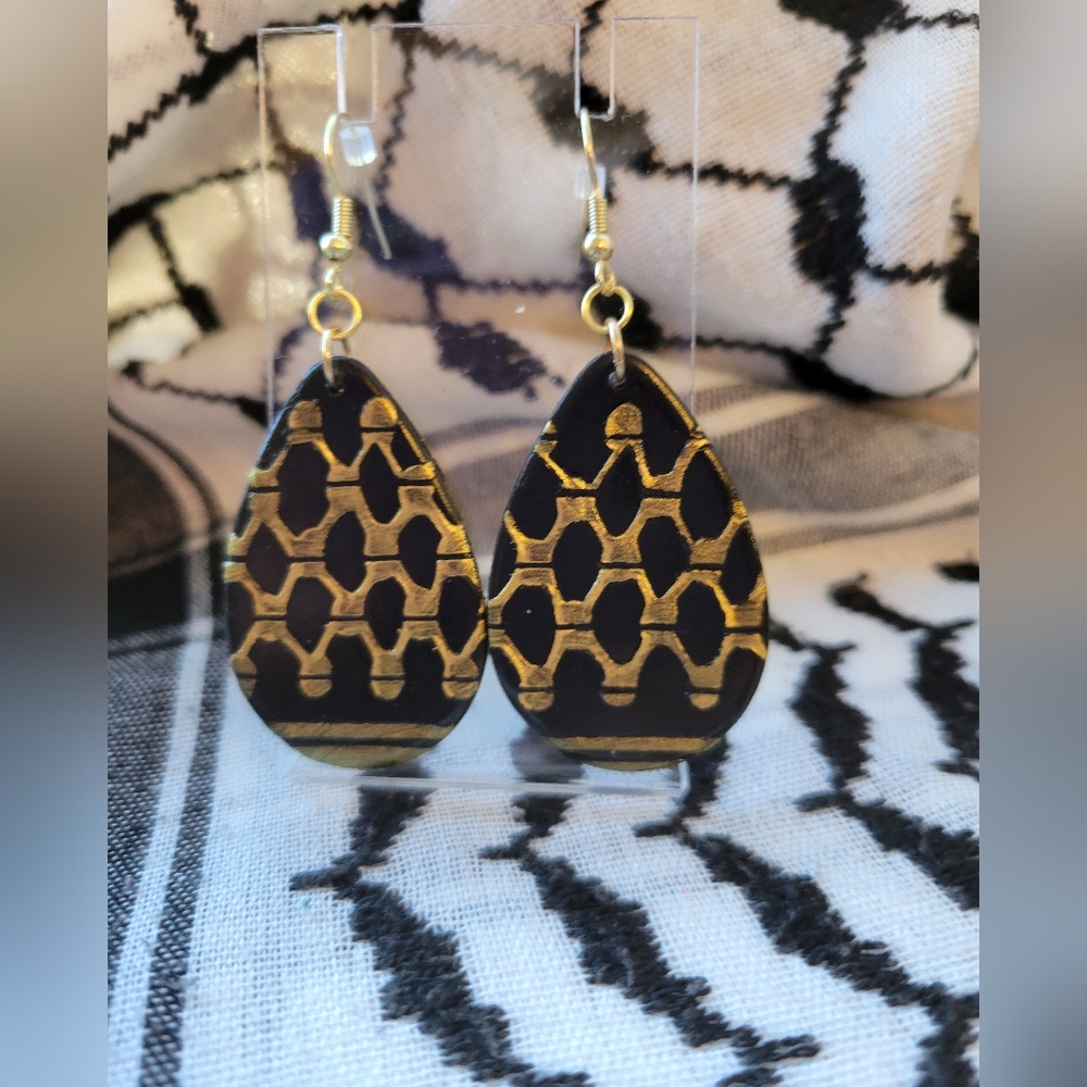 Gold and Black Kufiya Pattern Earrings